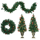 Trees With Warm White LED Lights, Red Berries, Pine Cones, Green